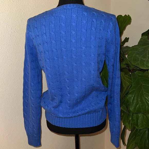 Ralph Lauren Women’s Periwinkle Blue Cable Knit V-Neck 100% Cotton Sweater XL - Picture 5 of 15
